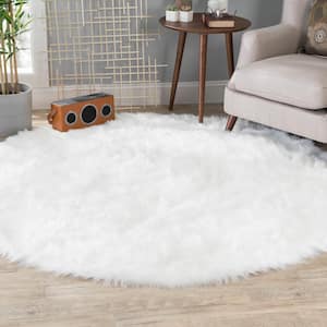 White 6 ft. x 6 ft. Luxuriously Soft and Eco Friendly Round Faux Fur Area Rug