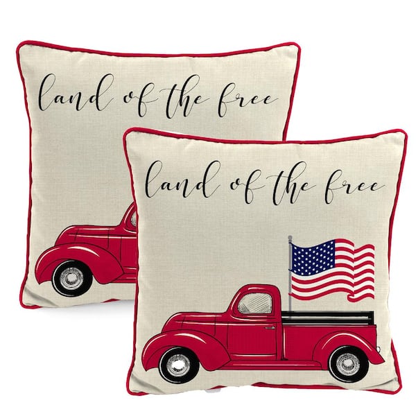 Jordan Manufacturing 18 in. L x 18 in. W x 5 in. T Land of the Free Flag Outdoor Throw Pillow (2-Pack)