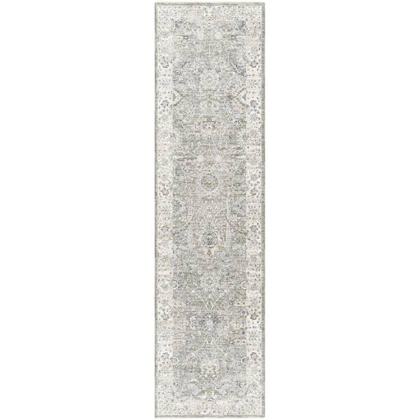 Dresden Medium Gray Traditional Border 2 ft. 7 in. x 10 ft. Area Rug