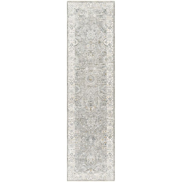 Dresden Medium Gray Traditional Border 2 ft. 7 in. x 7 ft. 3 in. Area Rug