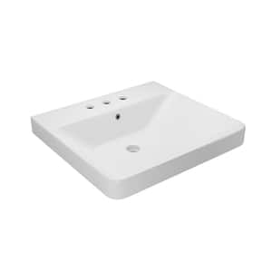 Luxury Wall Mounted/Drop-In Sink 50 Matte White Ceramic Rectangular with 3 Faucet Holes