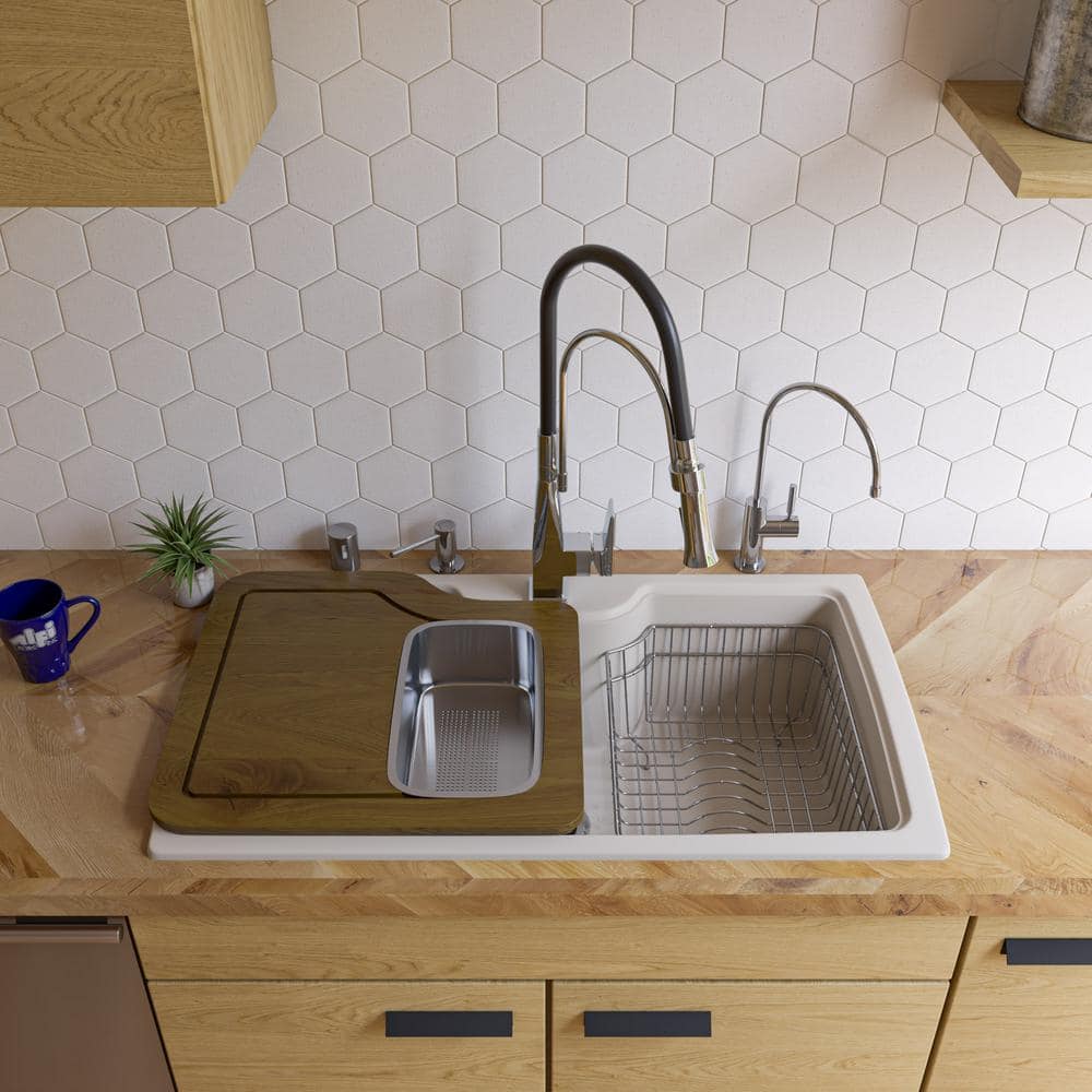 34.63'' Biscuit Granite Drop-In Single Bowl Kitchen Sink