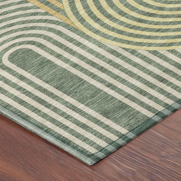 Chantille Machine Washable Indoor/Outdoor Abstract ACN2549 Basil 8 ft. x 8 ft. Round Rug