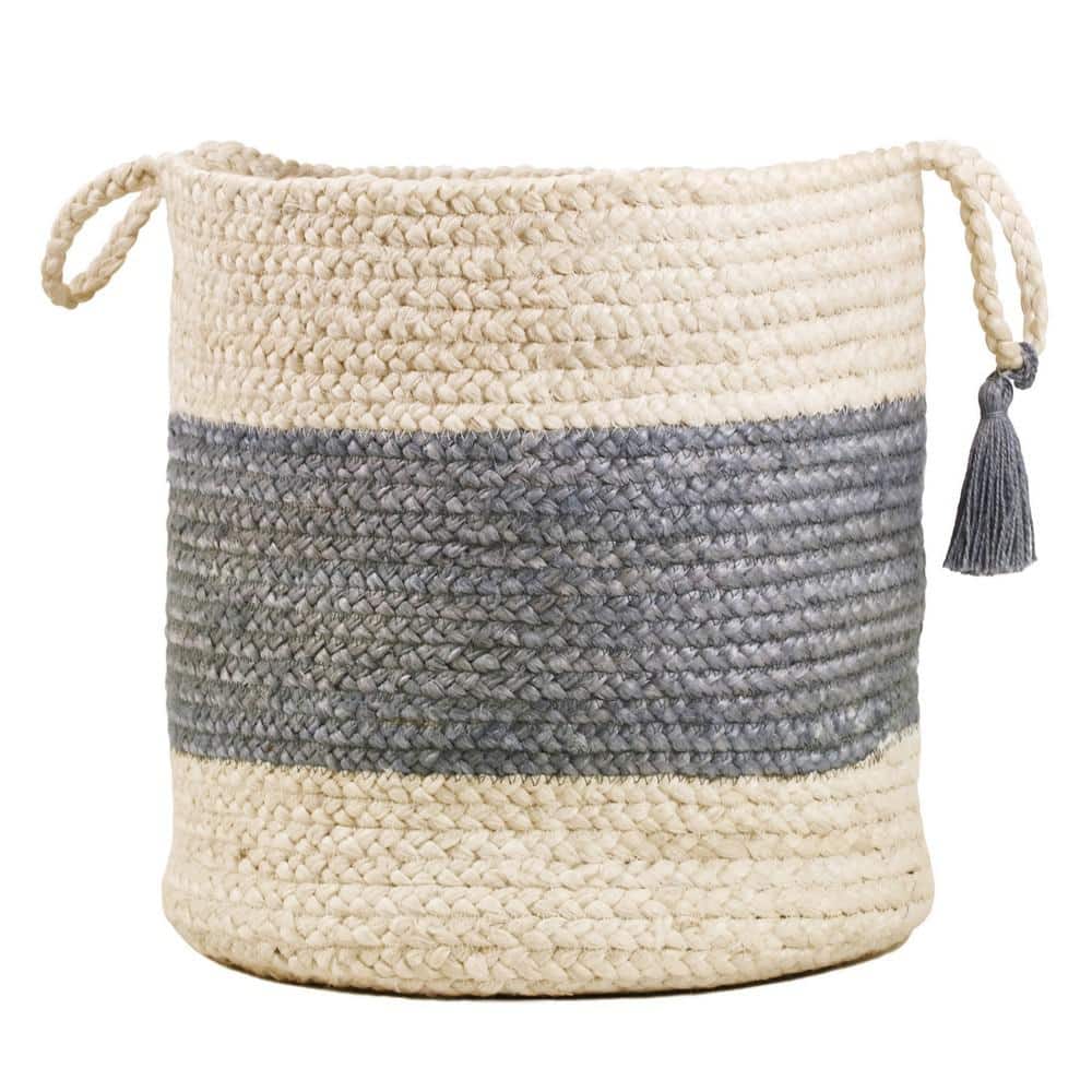 Amara Bold Striped Off-White / Gray 19 in. Jute Decorative Storage Basket w