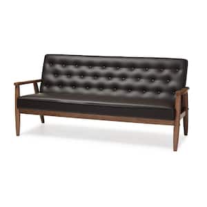 Sorrento 70.6 in. Dark Brown Faux Leather 4-Seater Cabriole Sofa with Wood Frame
