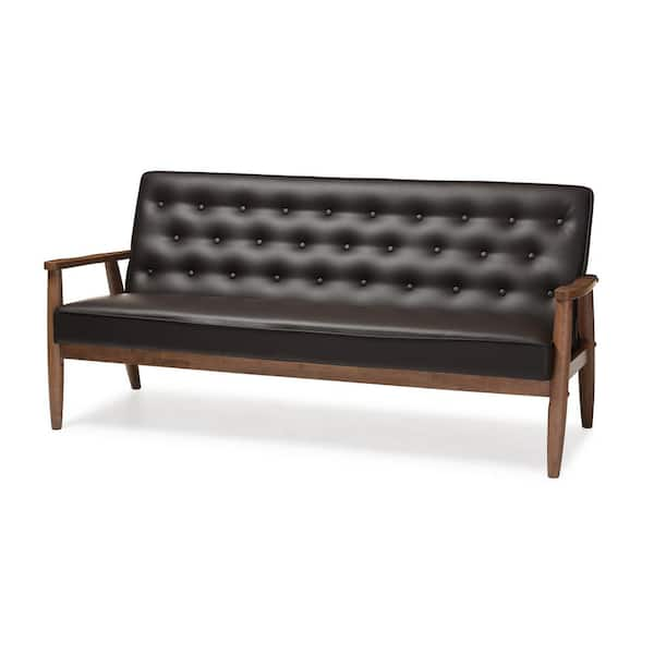 Baxton Studio Sorrento 70.6 in. Dark Brown Faux Leather 4 Seater