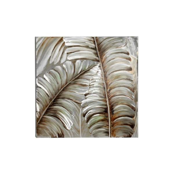 Litton Lane Silver and Bronze 3D Metallic Leaves Square Framed Canvas Wall Art
