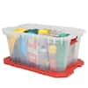 Husky 25 Gal. Latch and Stack Tote in Clear with Red Lid 206234