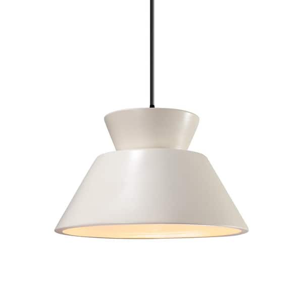 Justice Design Radiance Trapezoid 1-Light Matte Black Ceramic Shaded Pendant Light with Matte White Shade