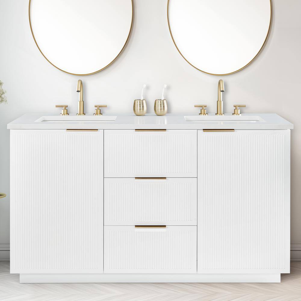 Addison 60" White Solid Wood Double Vanity with Engineered Stone Top