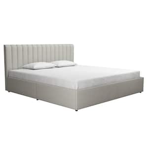 Brittany Gray Upholstered King Size Bed with Storage Drawers