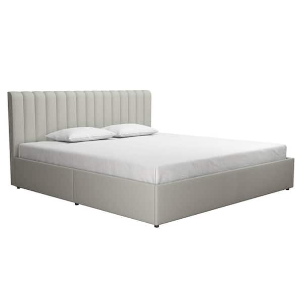 Novogratz Brittany Gray Upholstered King Size Bed With Storage Drawers