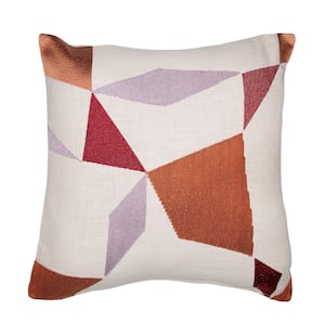 Stacy Garcia Burnt Orange Ivory Geometric Embroidered Hand-Woven 20 in. x 20 in. Indoor Throw Pillow