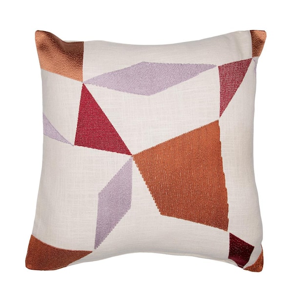 Unbranded Stacy Garcia Burnt Orange Ivory Geometric Embroidered Hand-Woven 20 in. x 20 in. Indoor Throw Pillow