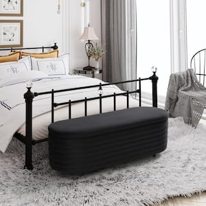 Farrah 54 in. Wide Oval Velvet Upholstered Entryway Flip Top Storage Bedroom Accent Bench in Black