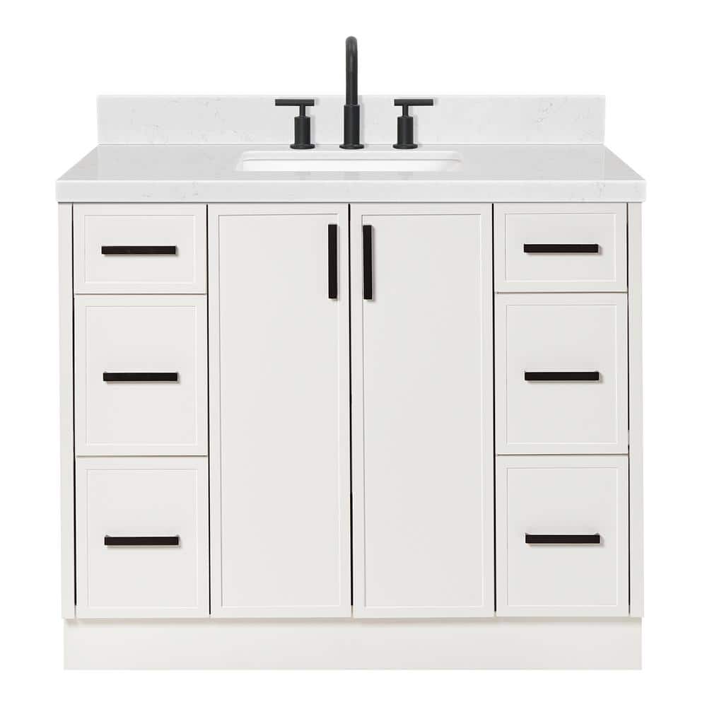 Kelly 42" White Wood Single Bath Vanity with Carrara Quartz Top