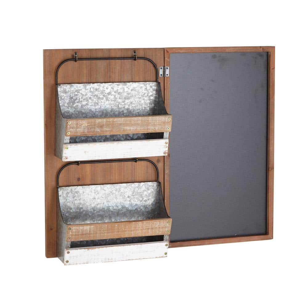Rustic Brown and White Wall Mounted Wood and Metal Organizer