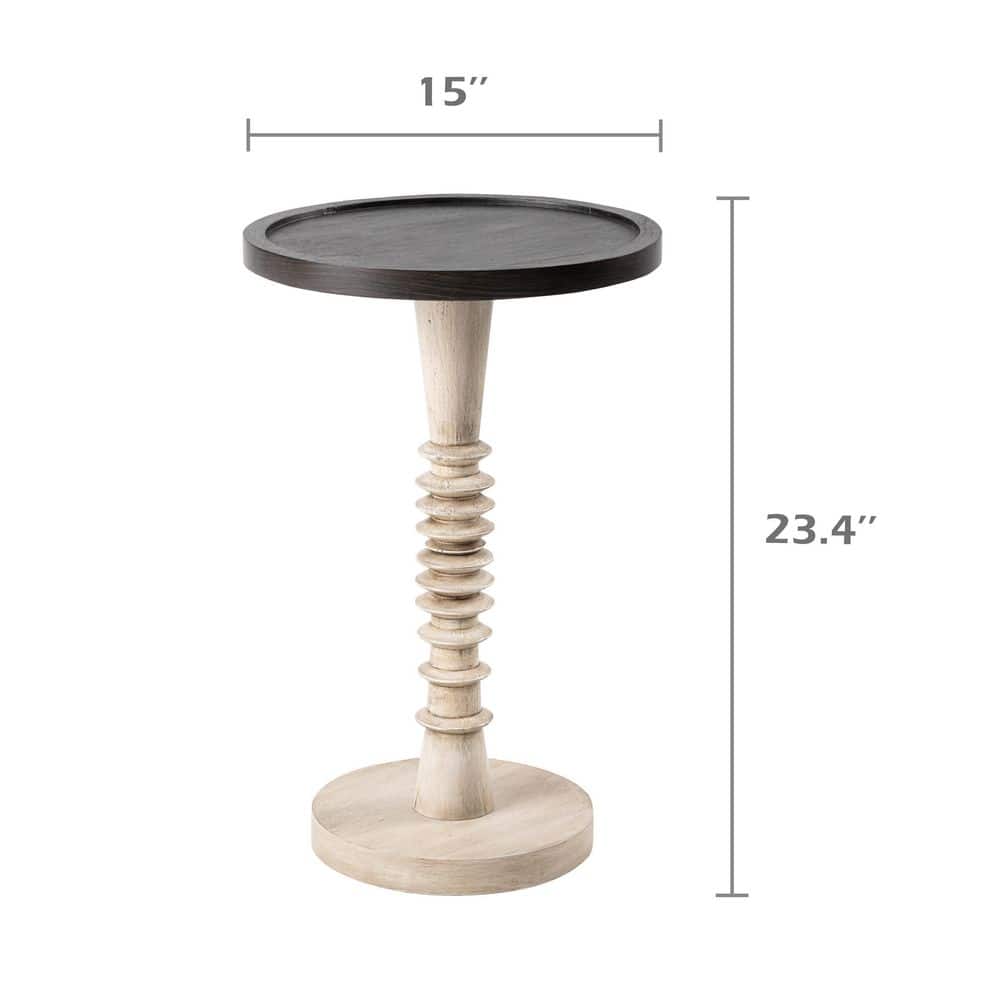 Black and White Round Wood Pedestal End Table