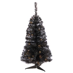 3 ft. Black Artificial Christmas Tree with 50 LED Lights and 118 Bendable Branches