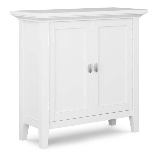 Simpli Home Redmond Solid Wood 32 in. Wide Transitional Low Storage Cabinet in White