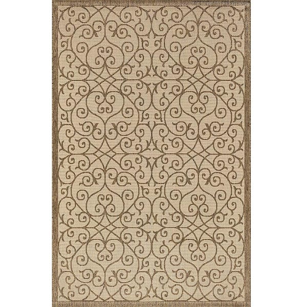 Brown Polypropylene 5 ft. x 8 ft. Oriental Indoor/Outdoor Area Rug