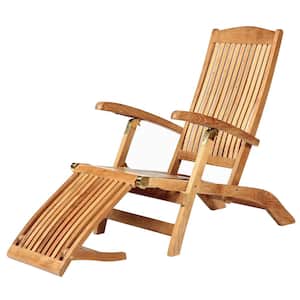 Colorado Reclining Teak Steamer Outdoor Chaise Lounger Chair with Folding Ottoman