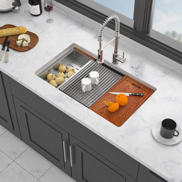 30 in. Undermount Single Bowl White Ceramic Kitchen Sink with