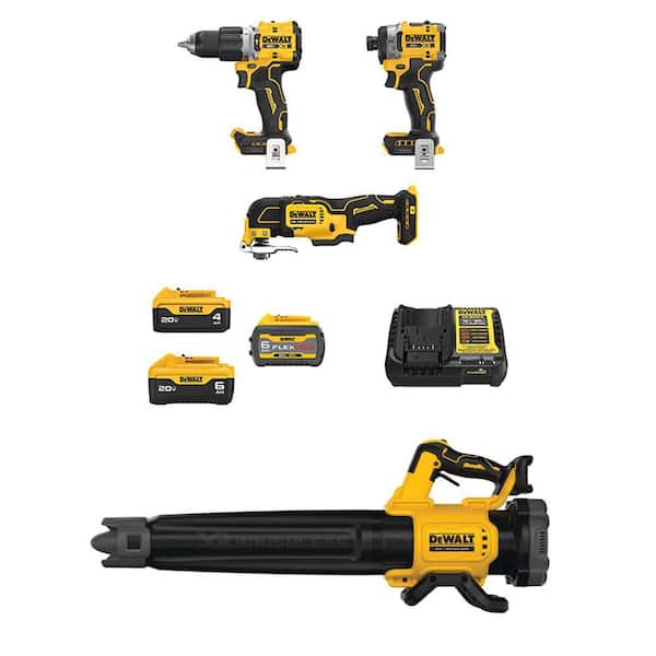 20V MAX Lithium-Ion Cordless Combo Kit (3-Tool) and Handheld Blower w/ FLEXVOLT 6Ah, 20V 6Ah & 4Ah Batteries & Charger