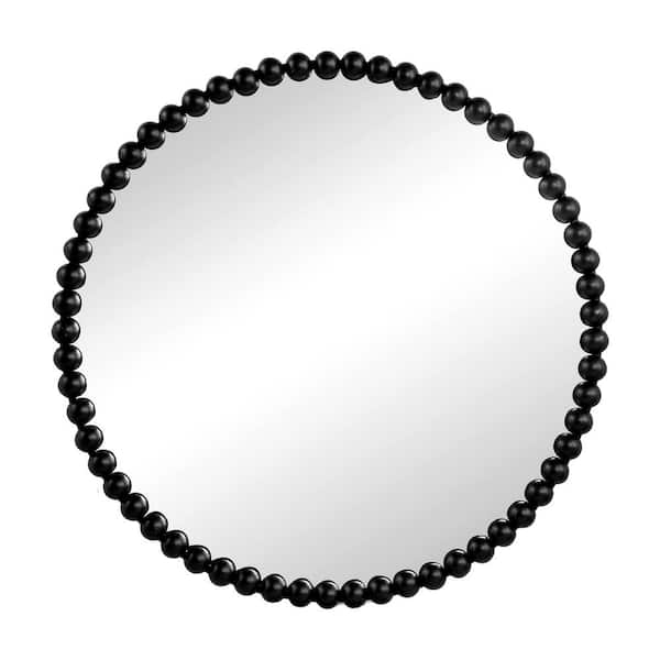 Unbranded 32 in. W x 32 in. H Circle Mirror with Metal Beaded Frame, Wall Mirror for Living Room Bedroom Entryway in Black