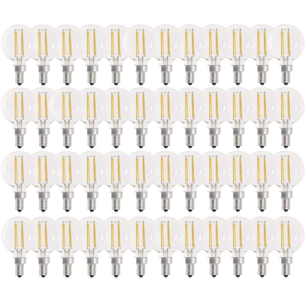 Feit Electric 60-Watt Equivalent G16.5 Dimmable Filament Energy Star Clear Glass Globe E12 Candelabra LED Light Bulb Daylight(48-Pack)