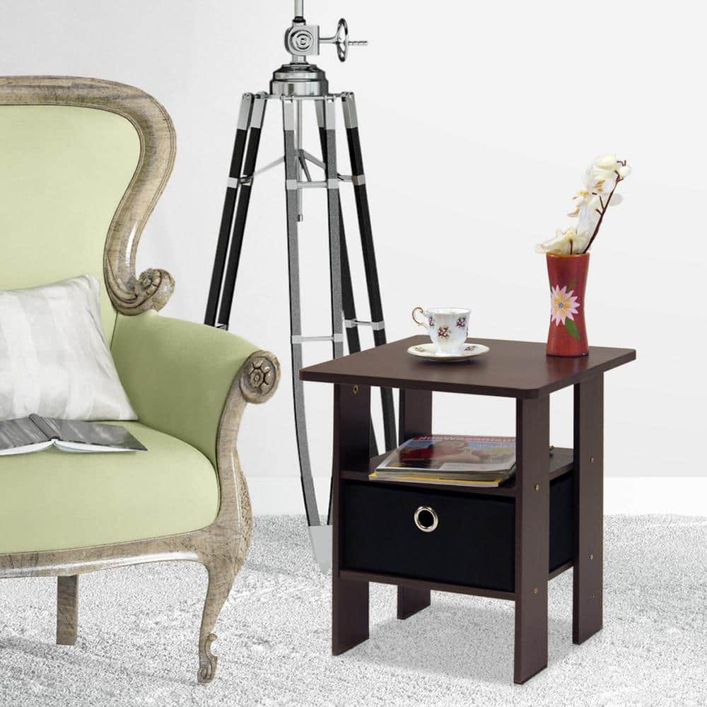 Square Wood End Table with Storage in Dark Brown