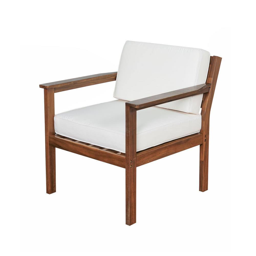 5-Piece Brown Wood Outdoor Seating Set with Beige Cushions