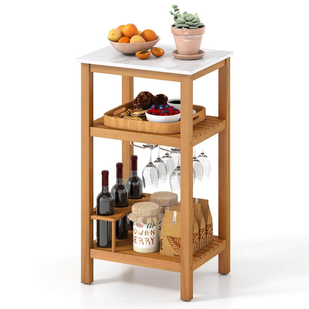 36 in. Acacia Wood Outdoor Storage Cabinet and Bar Table with Faux Marble Top price history on PriceWatchPro