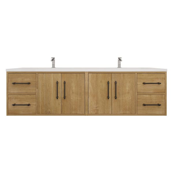 Victoria 71 in. W x 20 in. D x 22 in. H Double Sink Floating Bath Vanity in Oak with White Acrylic Top