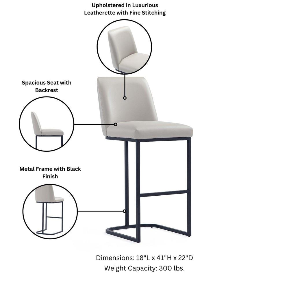 Serena Light Grey Leatherette Upholstered Metal Bar Stool