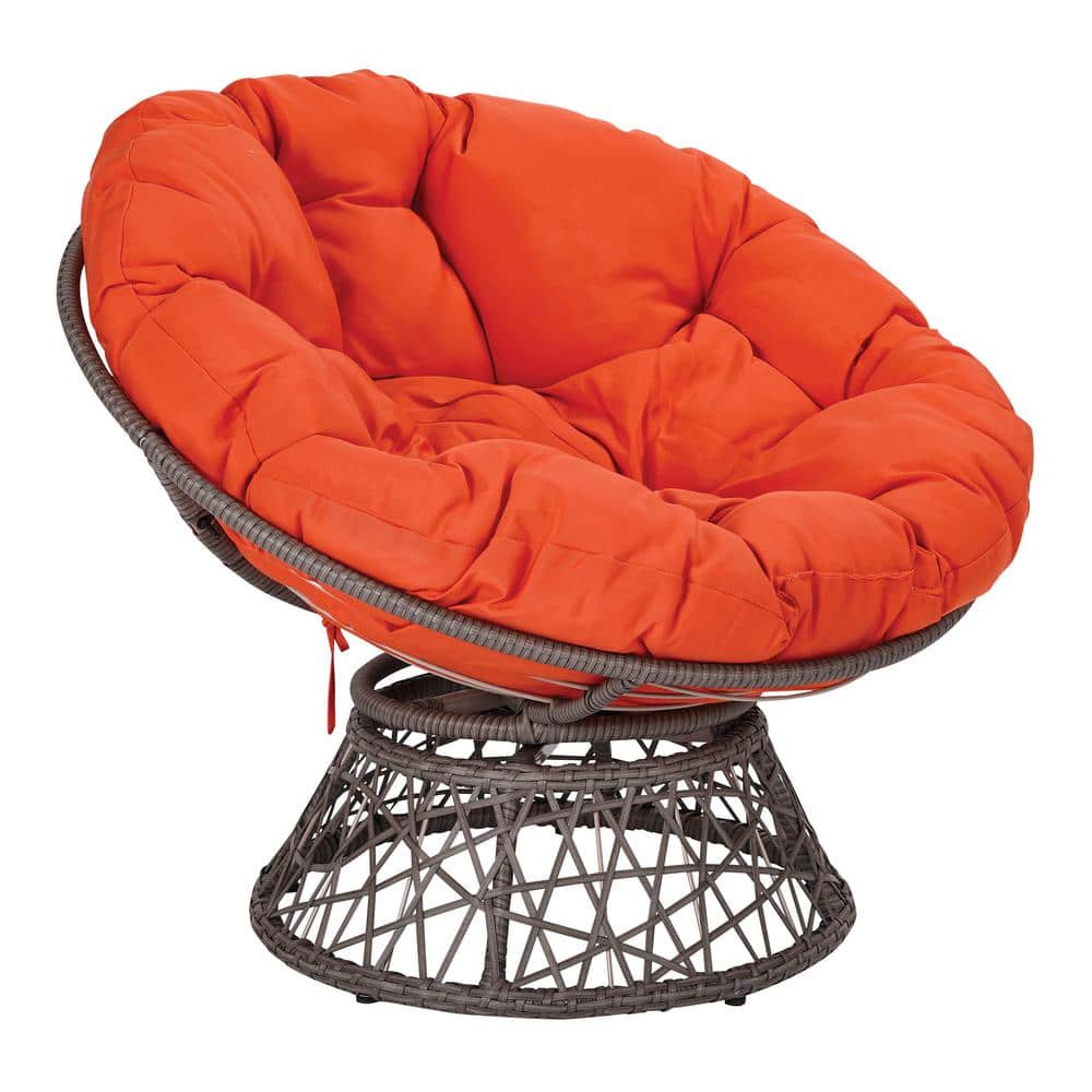 Orange Metal Swivel Papasan Chair with Wicker Frame