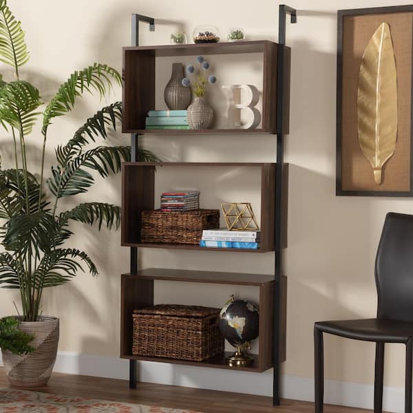 Baxton Studio Aldis Walnut Brown and Black Decorative Wall Shelf