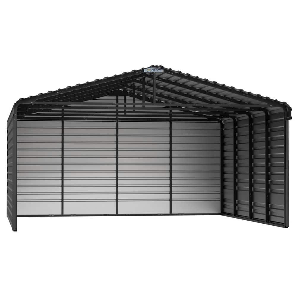 ARROW 20 ft. W x 20 ft. D x 9 ft. H Charcoal Galvanized Steel Carport with 3-sided Enclosure (CPHC202009ECL3)