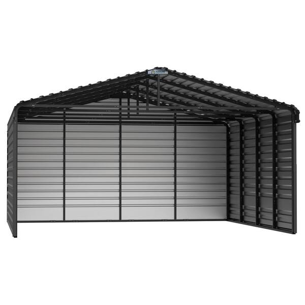 20 ft. W x 20 ft. D x 9 ft. H Charcoal Galvanized Steel Carport with 3-sided Enclosure