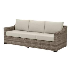 Kingsbrook Commercial Wicker Outdoor Couch with Removable Tan Cushions