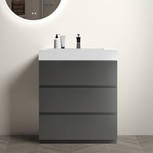 30 in. W x 18.1 in. D x 37 in. H Freestanding Bath Vanity in Space Grey with Single White Sink Solid Surface Top