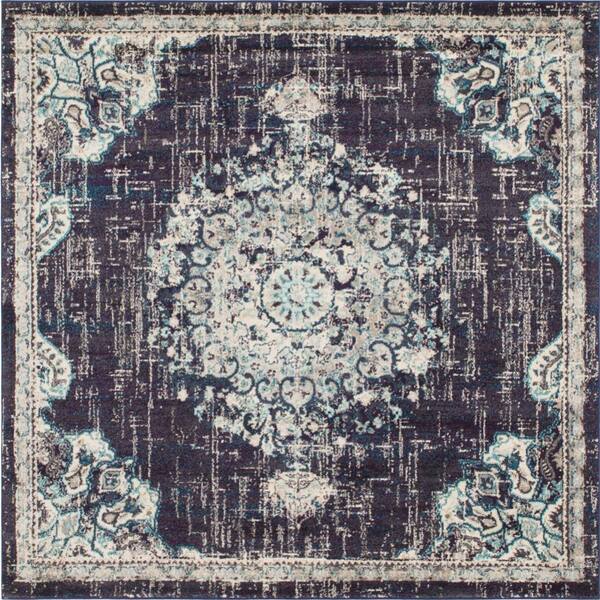 Unique Loom Penrose Alexis Navy Blue 8 ft. x 8 ft. Square Rug