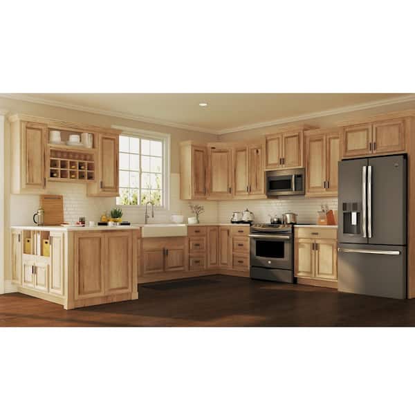 Hampton Bay Assembled 33x96x24, Natural Wood Kitchen Cabinets Home Depot