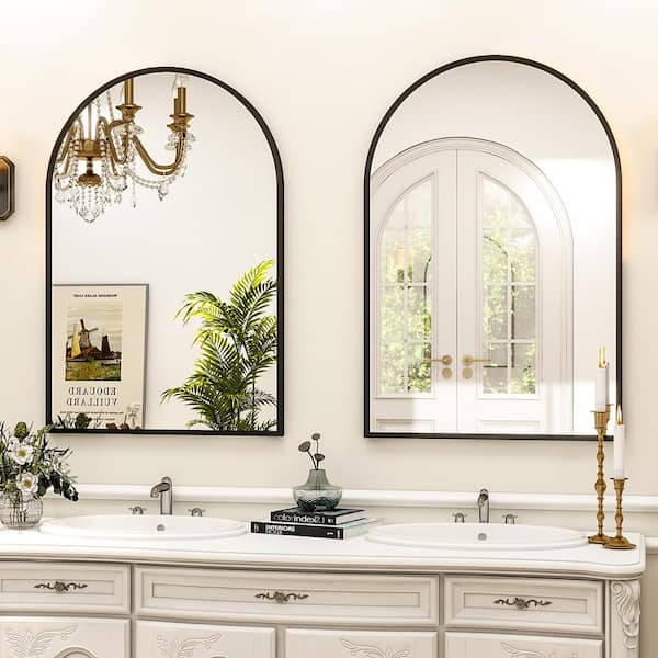 XRAMFY 26 in. W x 37.8 in. H Arched Modern Black Aluminum Framed
