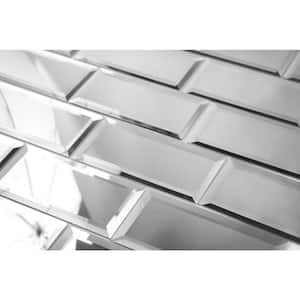 Reflections Silver Beveled Subway 3 in. x 6 in. Glossy Glass Mirror Wall Tile (1 sq. ft. )
