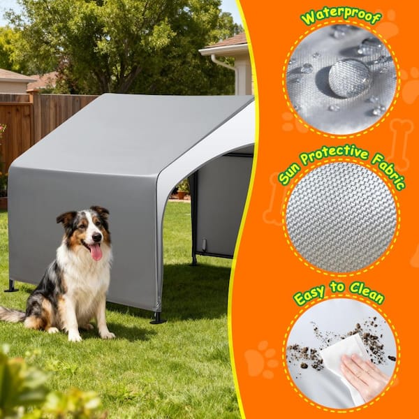 4'x4' waterproof dog shelter with rain curtain & stakes for