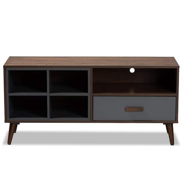 Baxton Studio Garrick 47.2 in. Grey and Walnut Brown TV Stand Fits TV's up to 52 in.