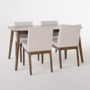 Kwame 5-Piece Light Beige and Natural Walnut Dining Set