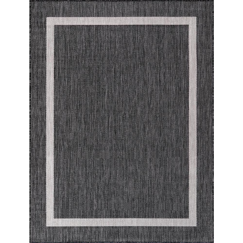 Beverly Rug Waikiki Dark Grey/White 4 ft. x 6 ft. Bordered Indoor/Outdoor Area Rug Beverly Rug indoor outdoor rugs are available in various sizes; 4 ft. x 6 ft. area rug (3 ft. 11 in. x 5 ft. 11 in.), area rug 5 ft. x 7 ft. (5 ft. 3 in. x 7 ft.), 6 ft. x 9 ft. area rugs (6 ft. 7 in. x 9 ft.), large area rug 8 ft. x 10 ft. (7 ft. 10 in. x 10 ft.) and 6 ft. 7 in. circle rug. You can use our non shedding rugs wherever needed; either indoors such as living room, dining room, laundry room, bedroom, hallway, children playroom, or outdoors such as deck, patio, pool side, picnic, beach, garage, or guest lounges. These fade resistant indoor rugs has UV protection and offer environment protection with their eco-friendly and breathable material. The vibrant colors will not fade in the sun. Ideal for high traffic areas. With natural color options of beige, blue, grey and dark grey, this beautiful bordered area rug is perfect fit for your home. Color: Dark Grey/White.