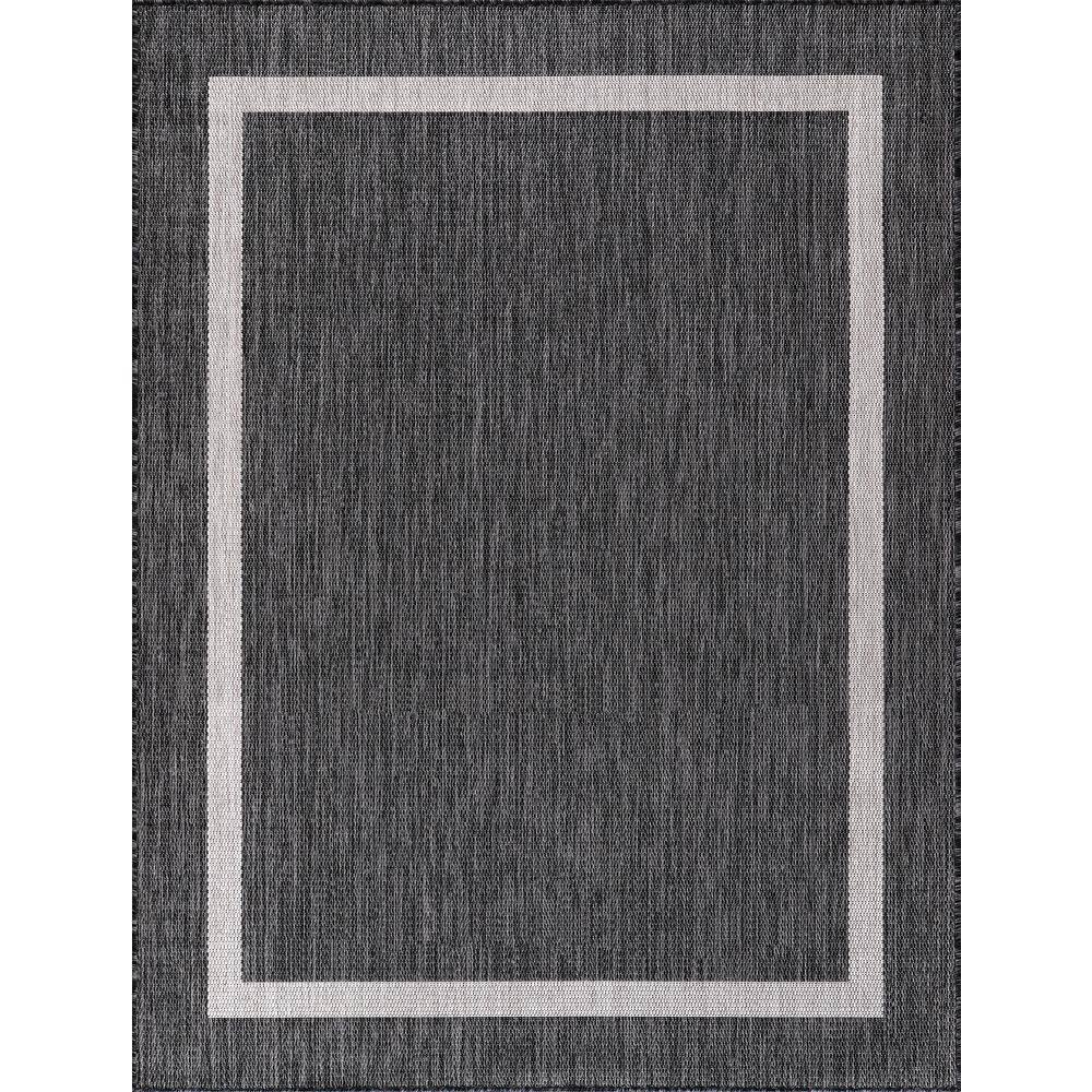 Beverly Rug Waikiki Dark Grey/White 5 ft. x 7 ft. Bordered Indoor/Outdoor Area Rug Beverly Rug indoor outdoor rugs are available in various sizes; 4 ft. x 6 ft. area rug (3 ft. 11 in. x 5 ft. 11 in.), area rug 5 ft. x 7 ft. (5 ft. 3 in. x 7 ft.), 6 ft. x 9 ft. area rugs (6 ft. 7 in. x 9 ft.), large area rug 8 ft. x 10 ft. (7 ft. 10 in. x 10 ft.) and 6 ft. 7 in. circle rug. You can use our non shedding rugs wherever needed; either indoors such as living room, dining room, laundry room, bedroom, hallway, children playroom, or outdoors such as deck, patio, pool side, picnic, beach, garage, or guest lounges. These fade resistant indoor rugs has UV protection and offer environment protection with their eco-friendly and breathable material. The vibrant colors will not fade in the sun. Ideal for high traffic areas. With natural color options of beige, blue, grey and dark grey, this beautiful bordered area rug is perfect fit for your home. Color: Dark Grey/White.